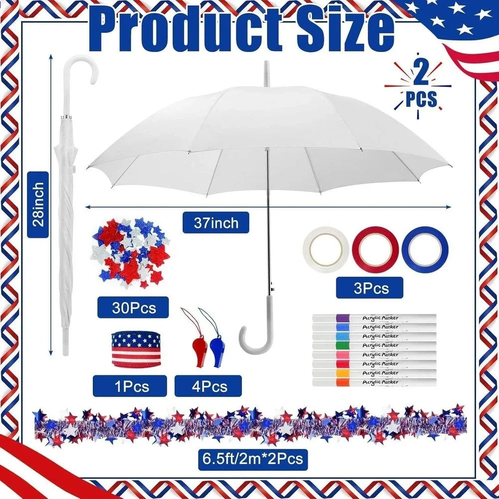 2‎ PCS Cinrobiye DIY 4th of July Umbrella Patriotic Decoration Parade Craft Set